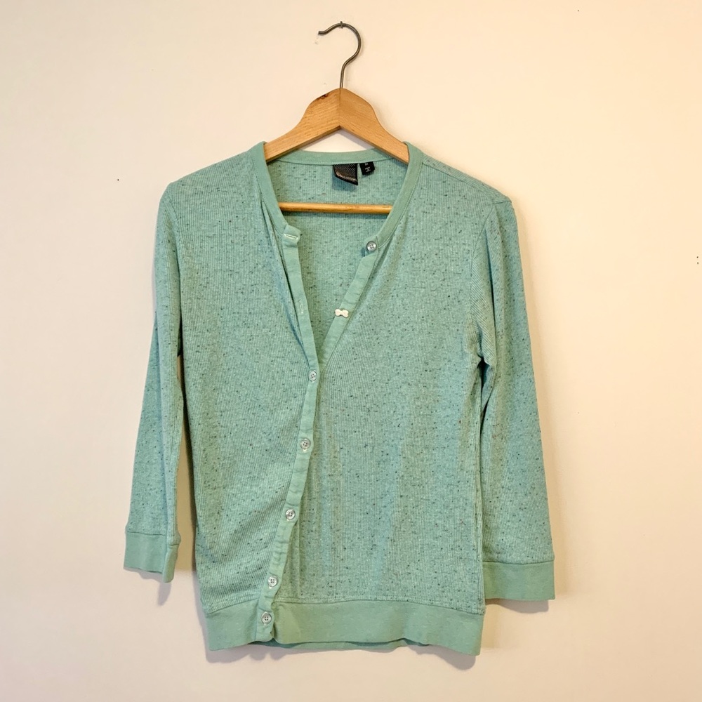 Volcom Cardigan Mint Green Confetti Heathered Bow Button Diagonal Women Sz S
